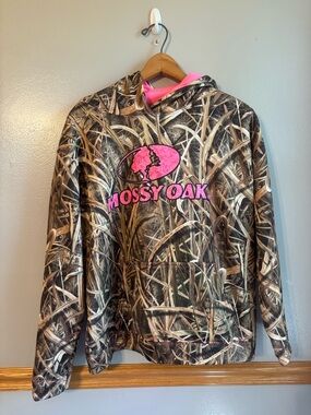 MOSSY OAK real Tree Hot Pink Camouflage Hoodie Sweatshirt Womens Large